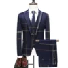 Plaid Blue Gray Blazer Suit Set with Vest and Pants