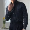 Navy blue stripe casual business shirt