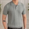 Jacquard pattern striped polo shirt