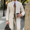 Houndstooth woolen long coat
