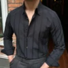 Retro stripe long sleeve casual shirt