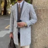 Houndstooth wool long coat