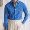 Blue stripe non-iron business casual shirt