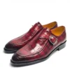 Red leather wedding loafers with buckle