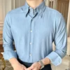 Retro pointed collar long-sleeved denim shirt